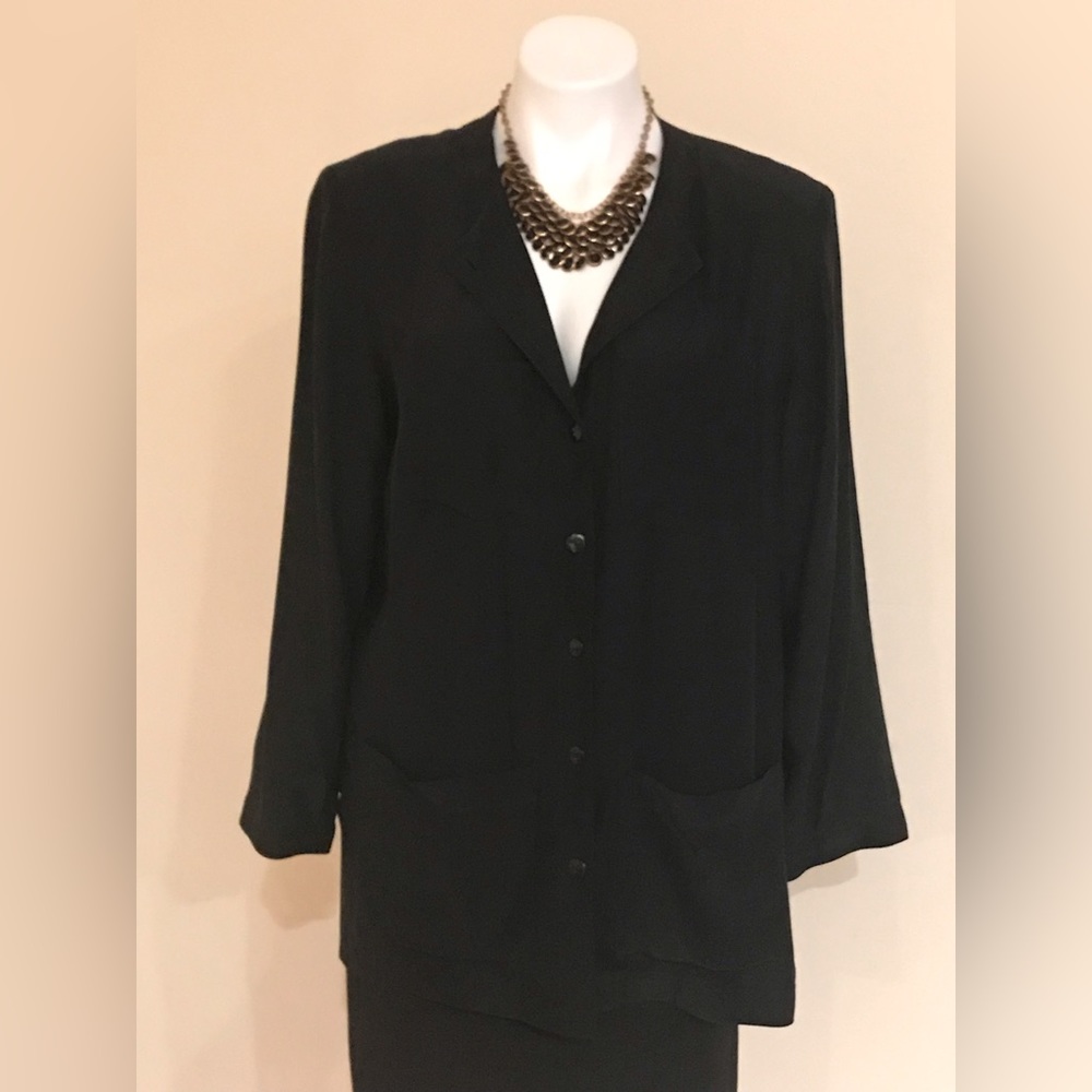 Liz Claiborne, Black, Button Up Light Jacket shoulder pads and pockets  Sz.PM